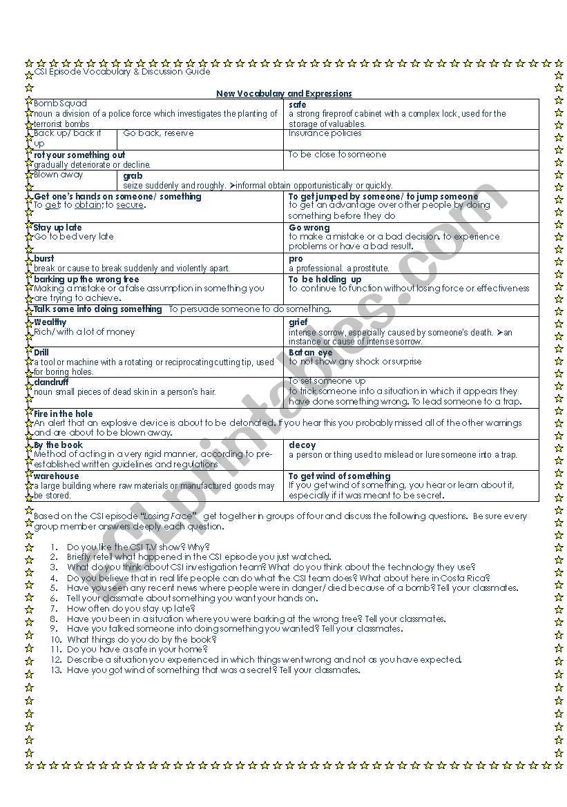 VIDEO DISCUSSION GUIDE (CSI) worksheet