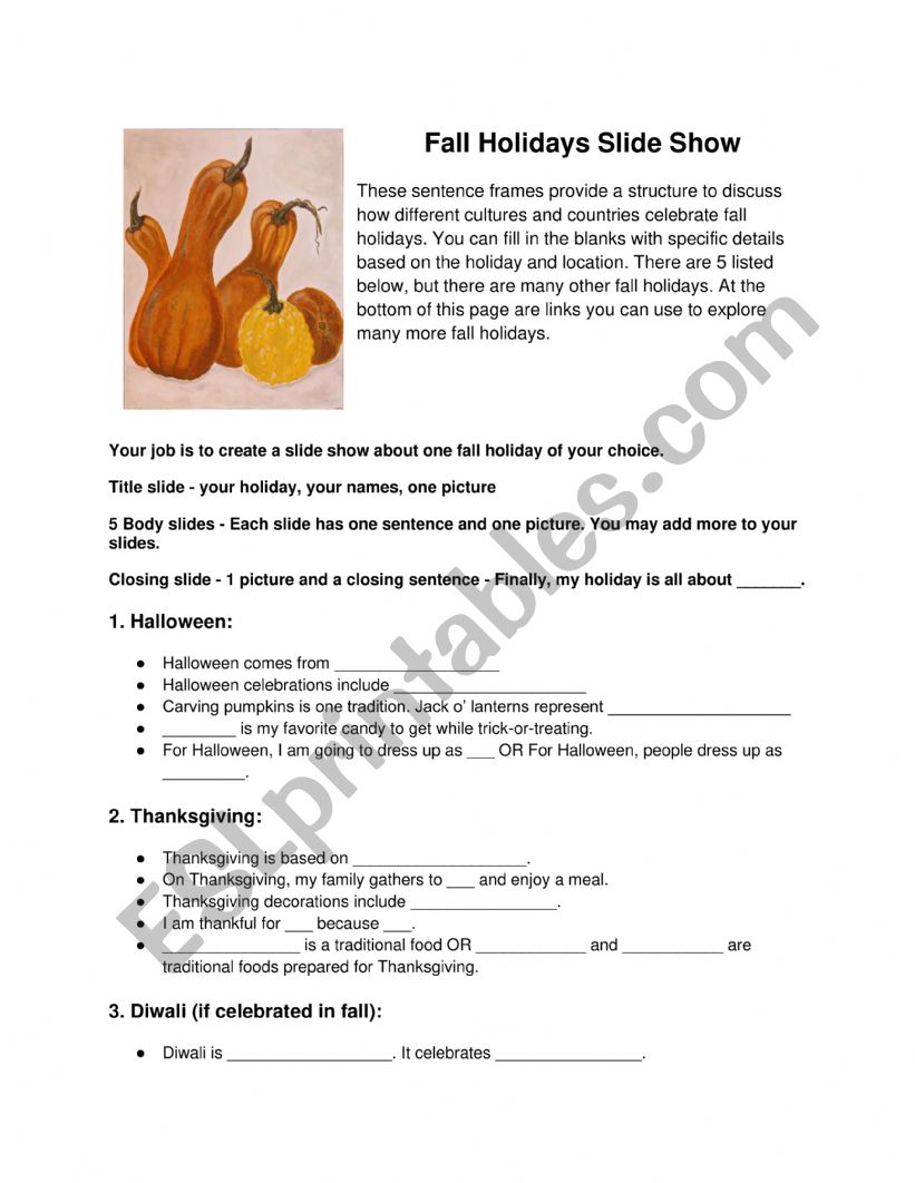 Fall Holidays Slide Show worksheet