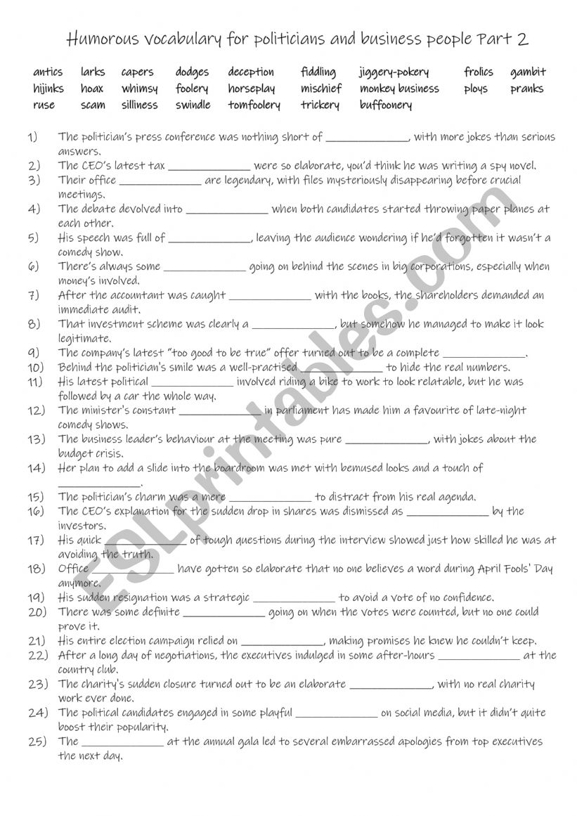 B2-C1 Humorous vocabulary for politicians and business people Part 2