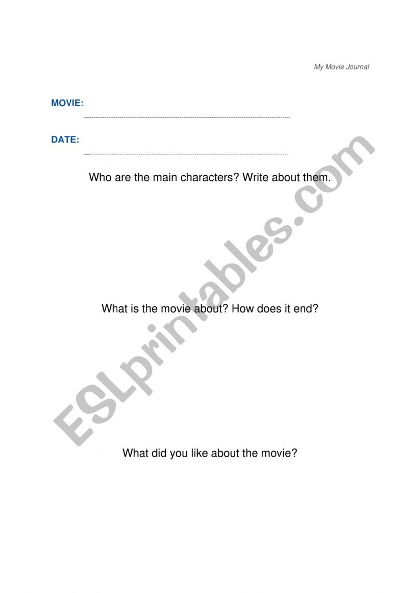 My movie journal worksheet