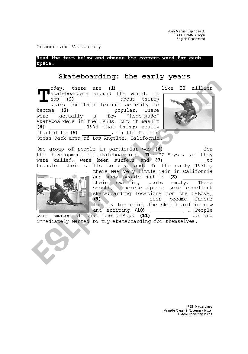 Skateboarding worksheet