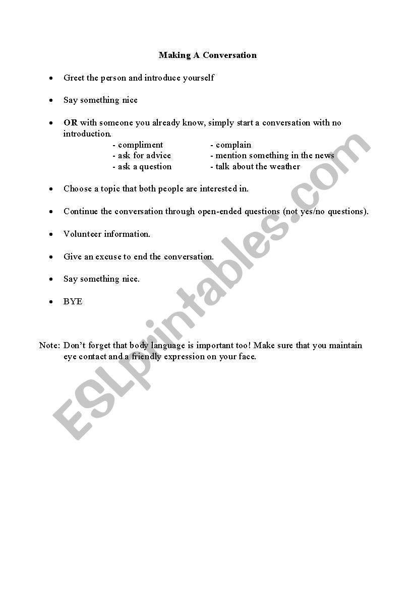Steps in making small talk worksheet