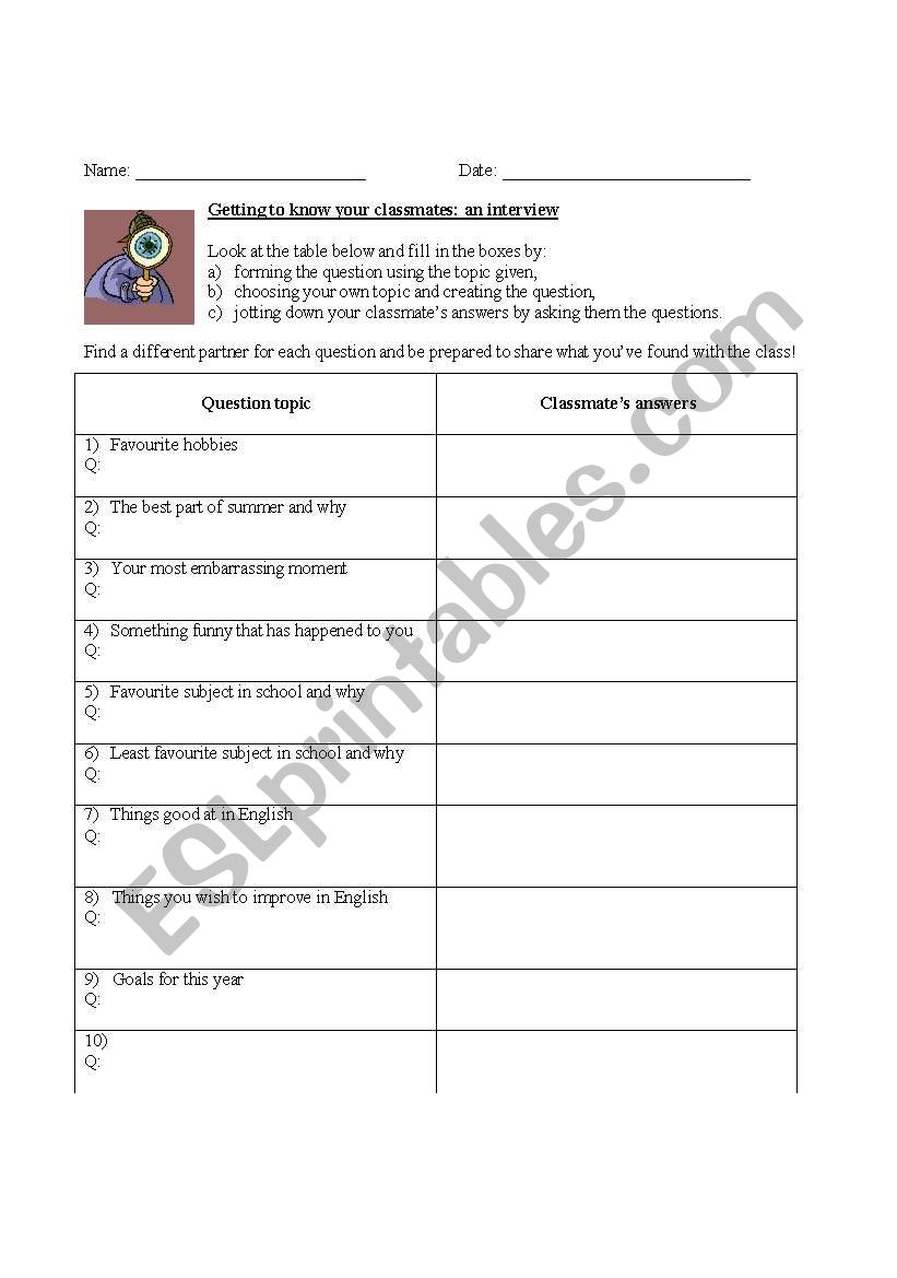 Icebreaker - Interviewing Your Classmate