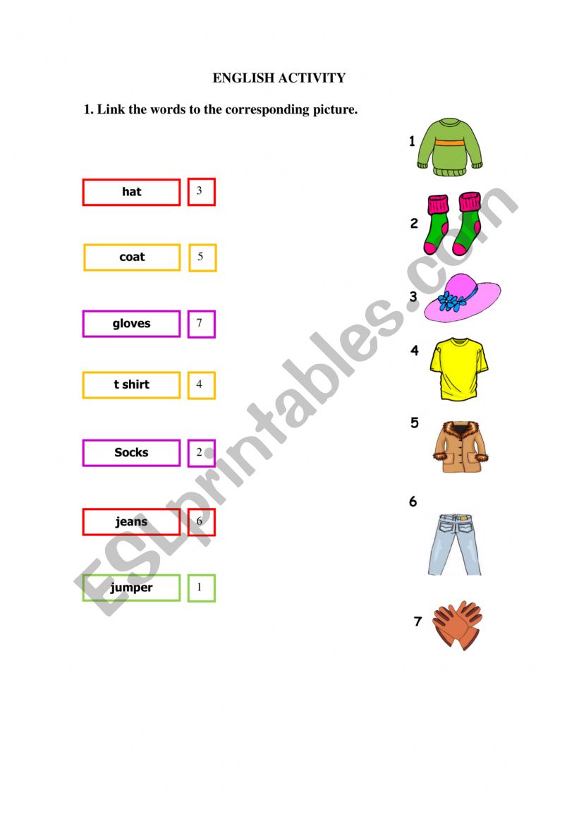 clothes worksheet