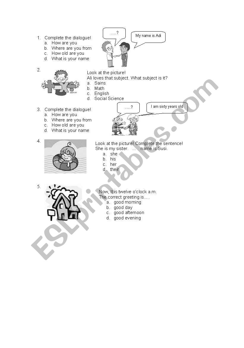 greetings worksheet