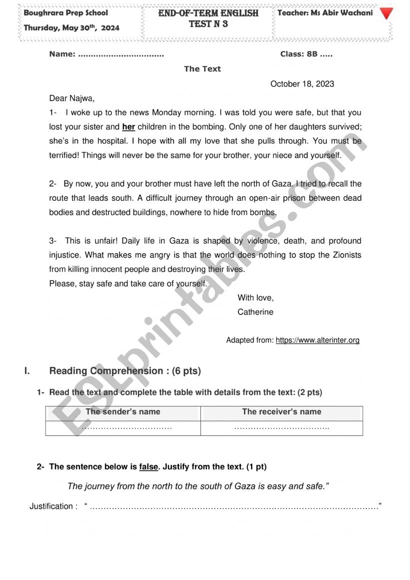 end of term test n 3 - 8th form