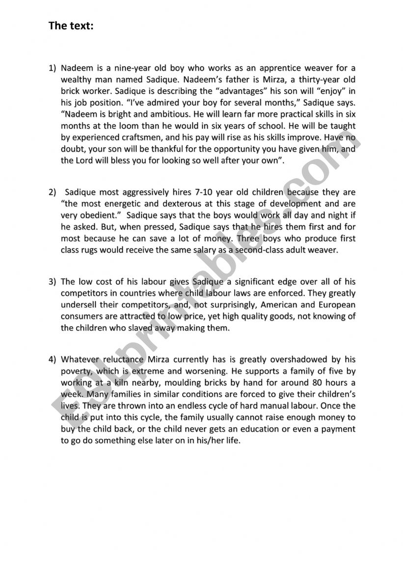 working child worksheet
