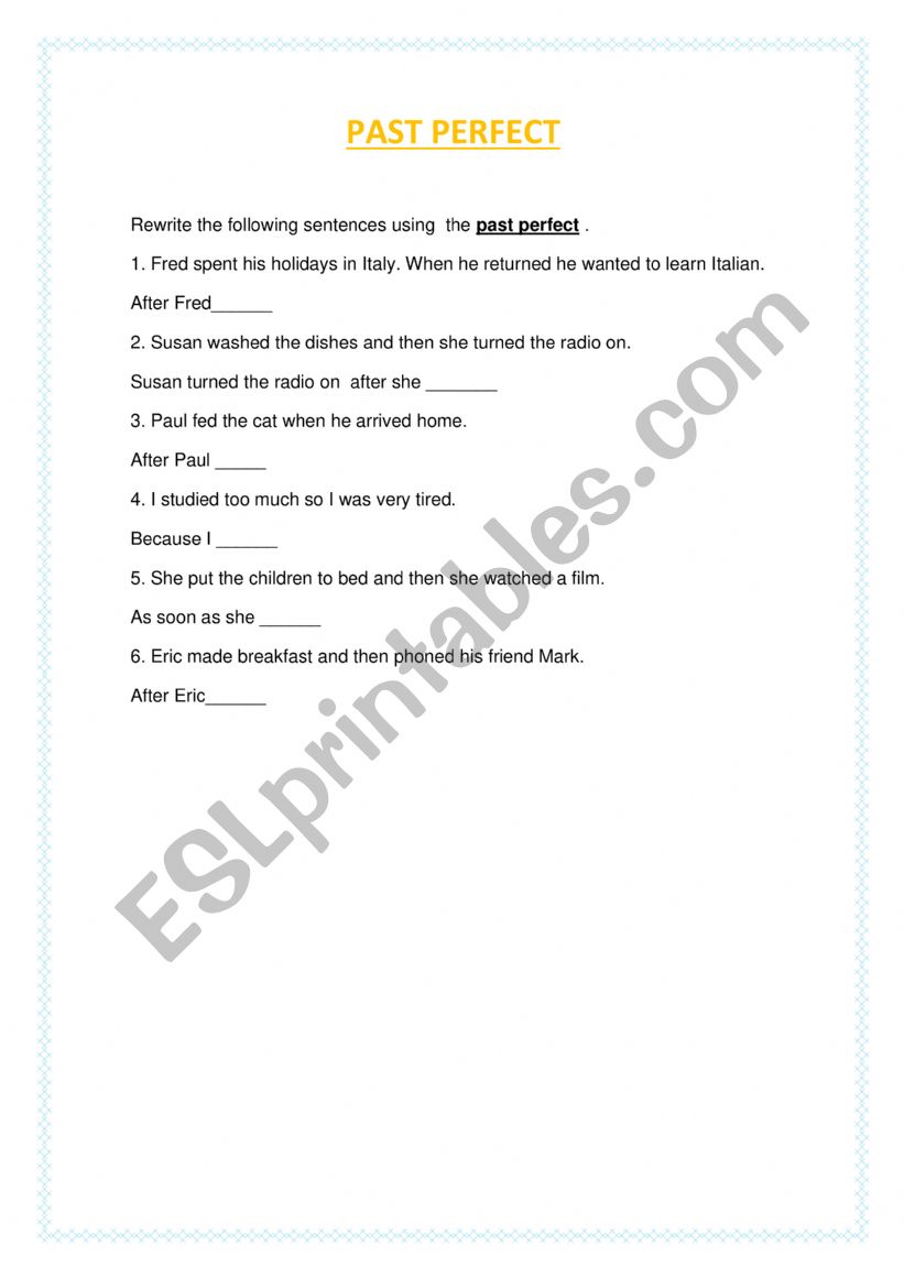 present perfect worksheet