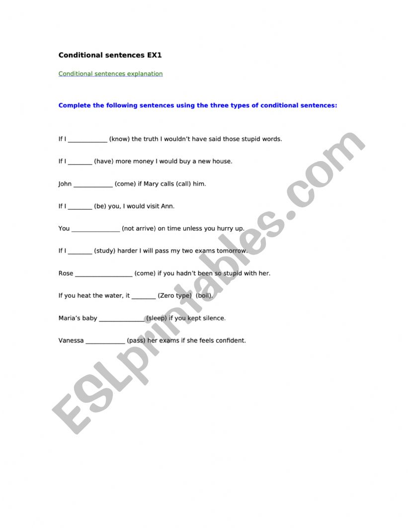 CONDITIONALS worksheet