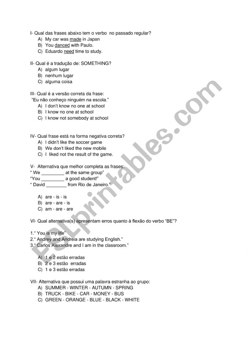 exercises worksheet