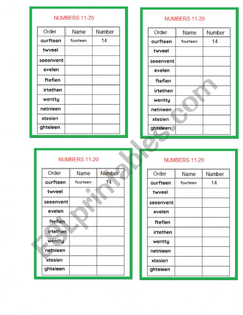 NUMBERS 11-20 worksheet