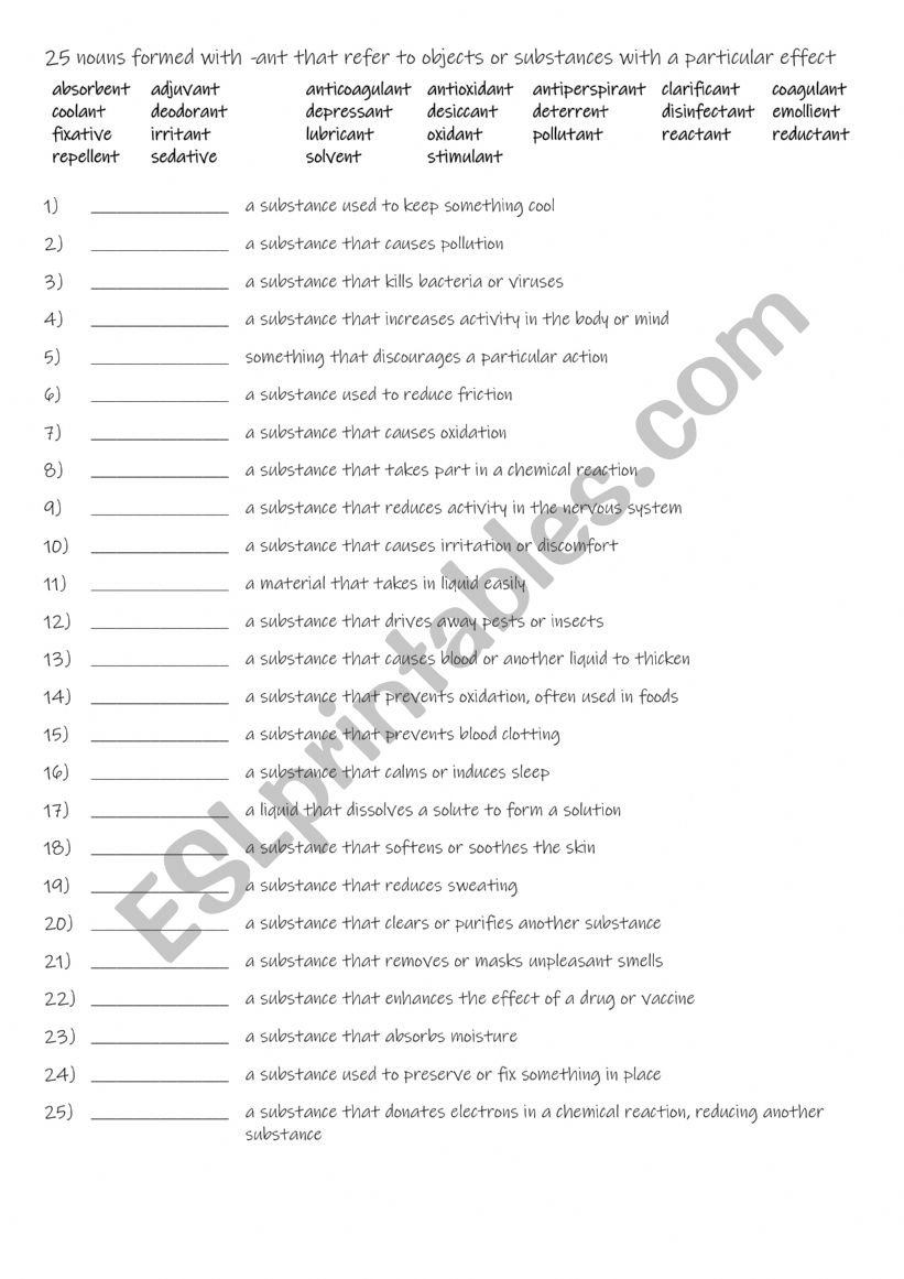 B1+-C1 25 nouns formed with -ant that refer to objects or substances with a particular effect