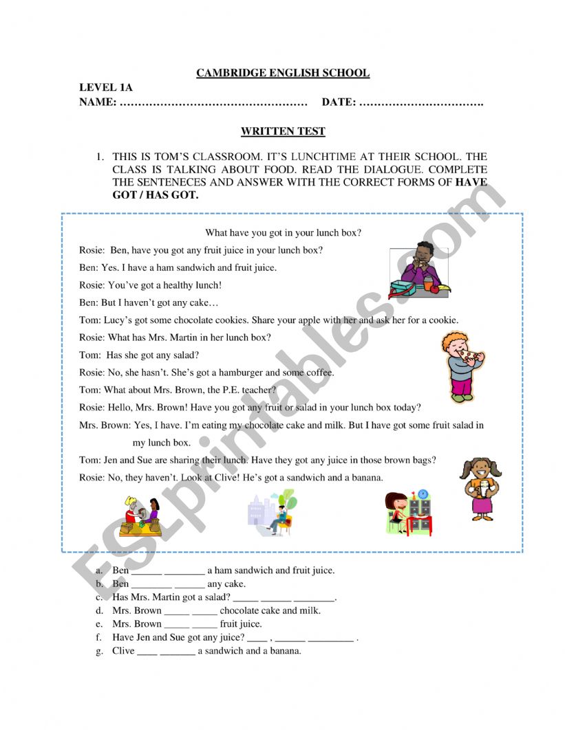 Test nivel 1 worksheet