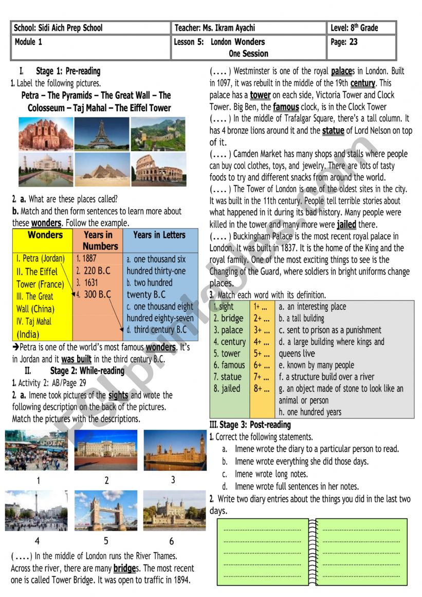 8th Grade - Module 1 - Lesson 5 - London Wonders + Group Session