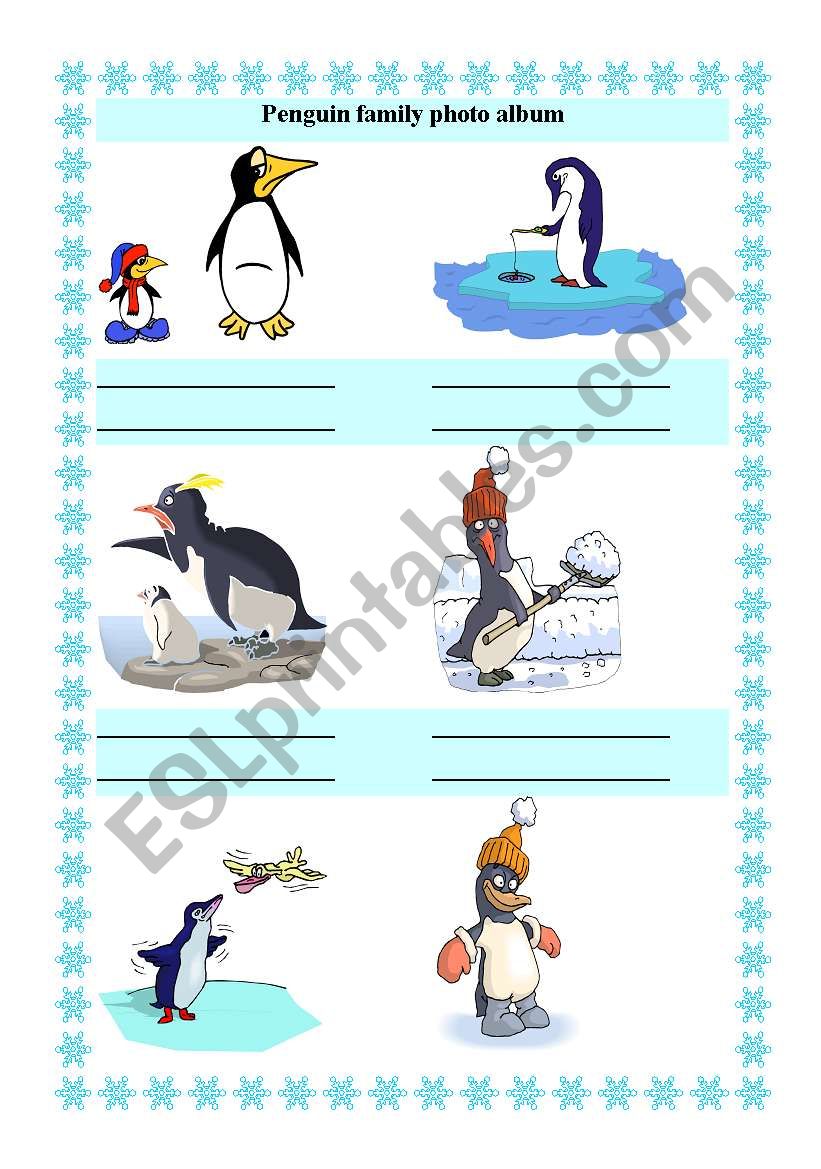 Penguin Family photo album worksheet