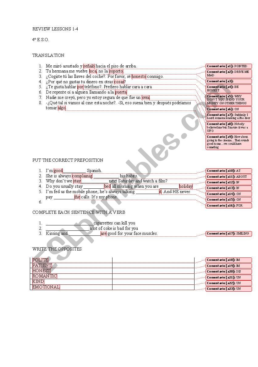 English Test for Spanish students. 4 ESO 