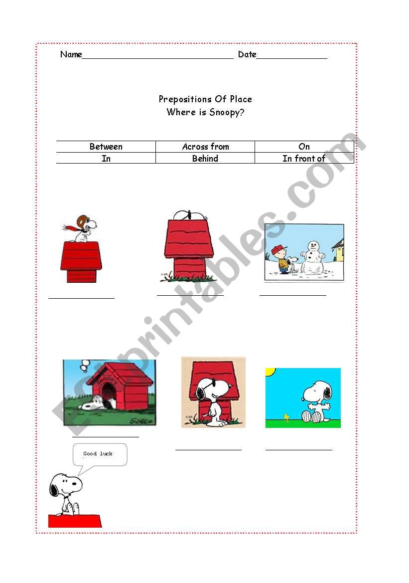 Where is Snoopy? worksheet