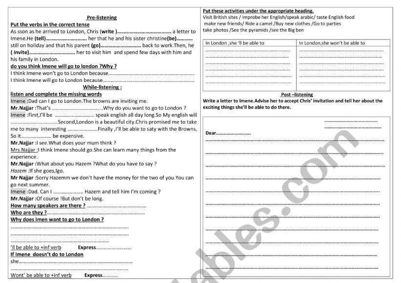 can she go to london worksheet