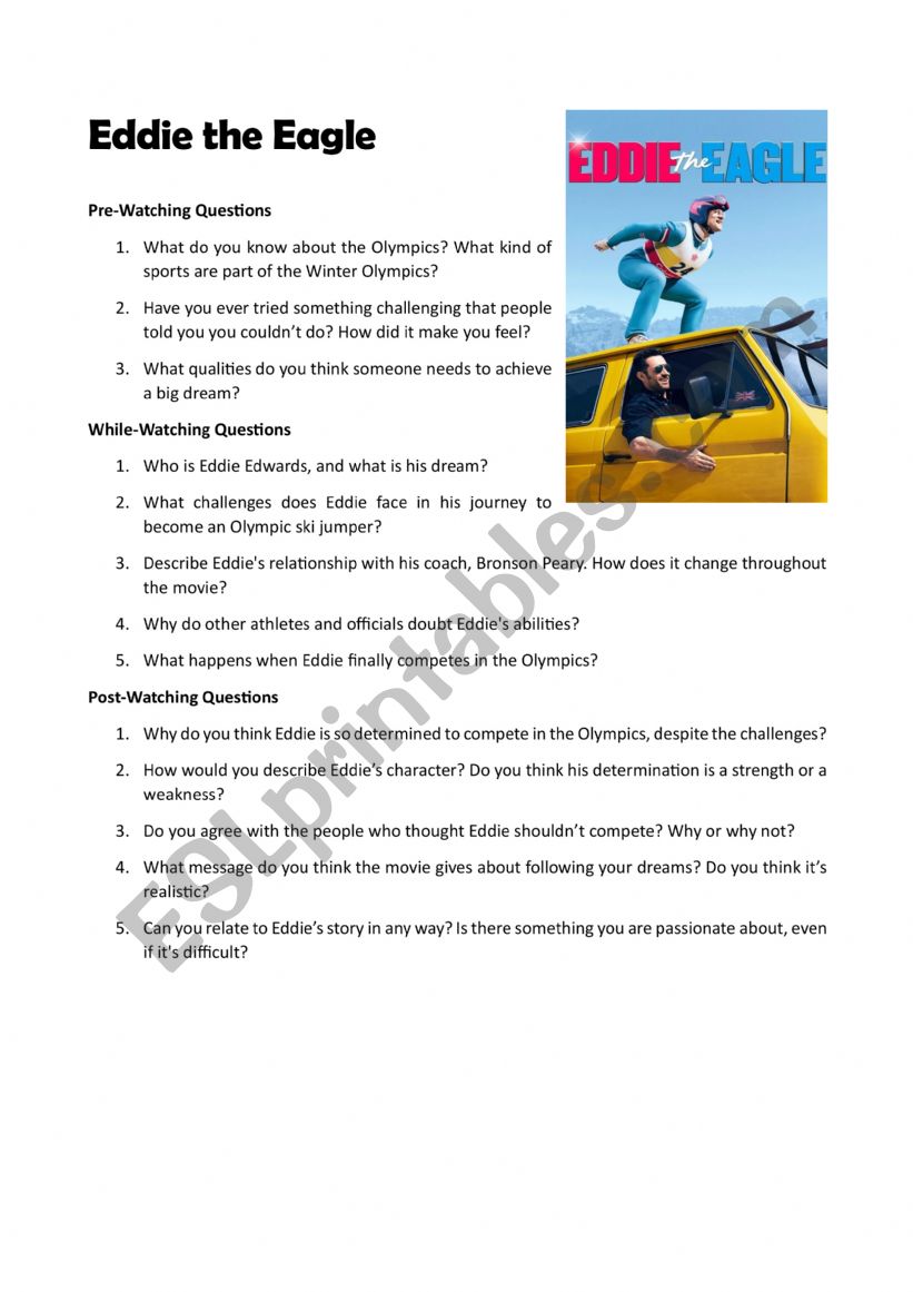Eddie the Eagle worksheet