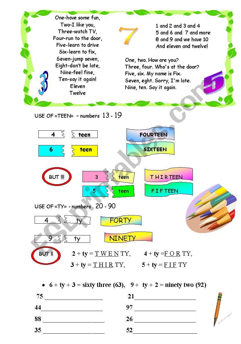 NUMBERS worksheet