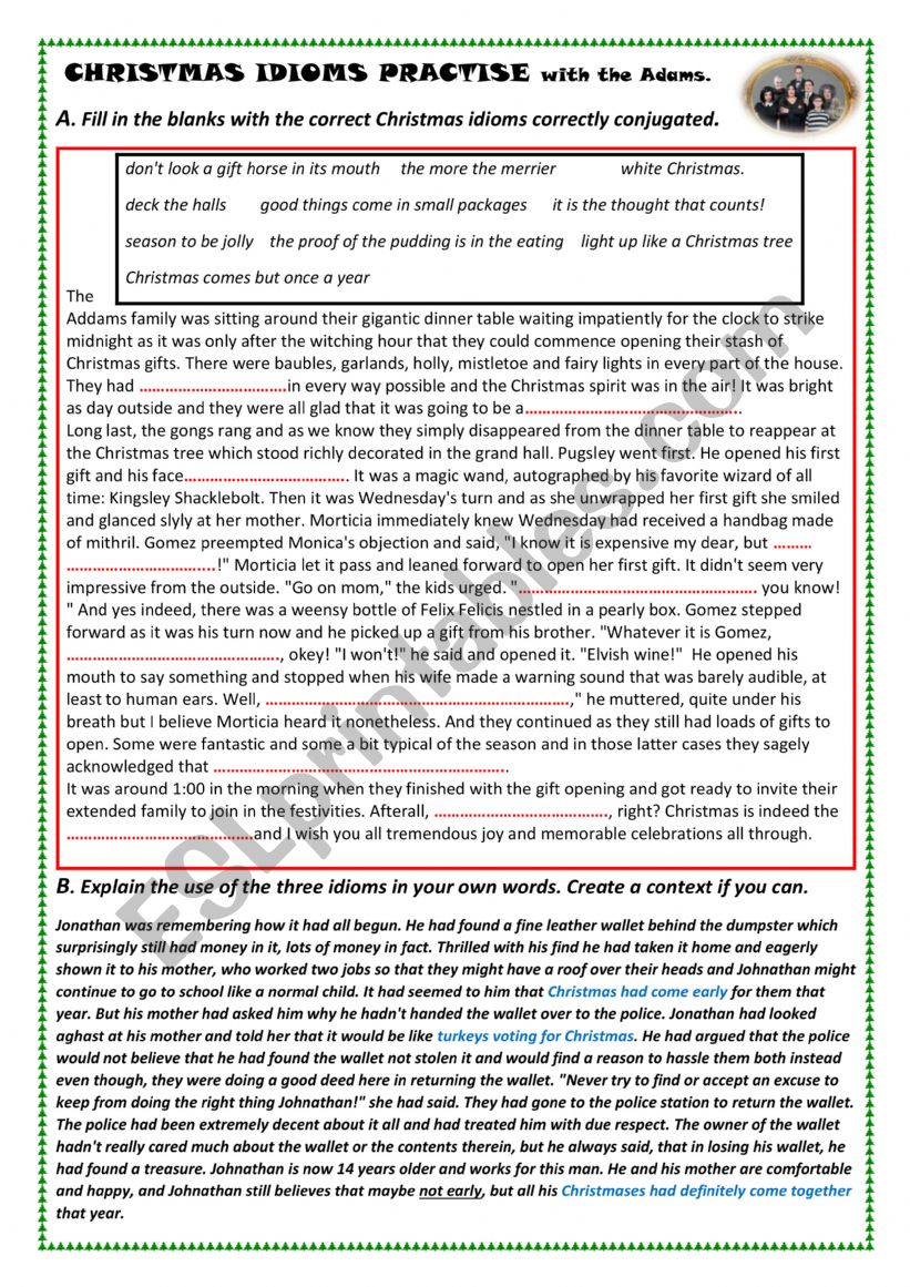 CHRISTMAS IDIOMS PRACTICE WITH THE ADAMS FAMILY
