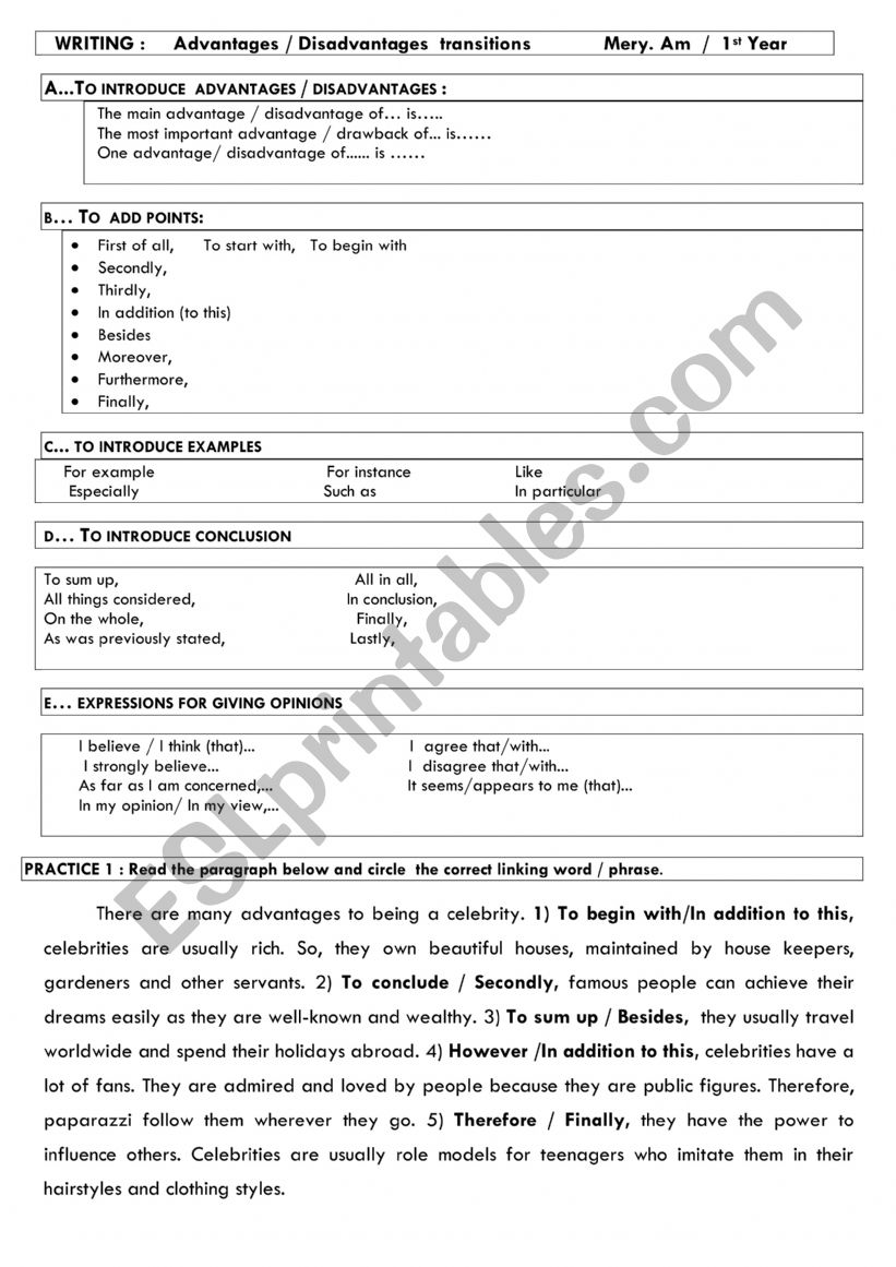 Advantages and disadvantages samples