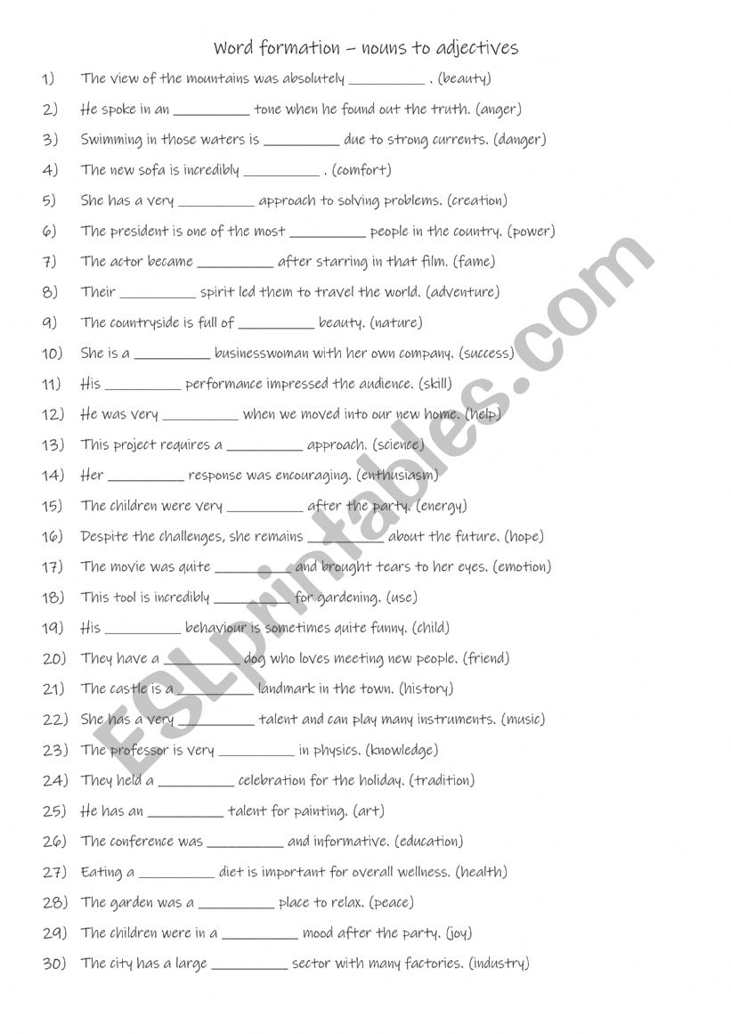 A2+-B1 Word formation â€“ nouns to adjectives 