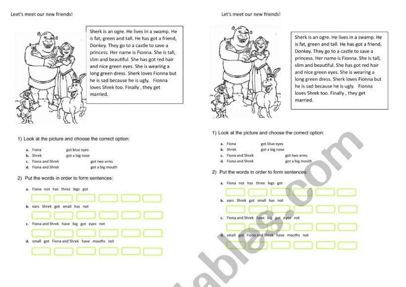 Sherk and his friends worksheet