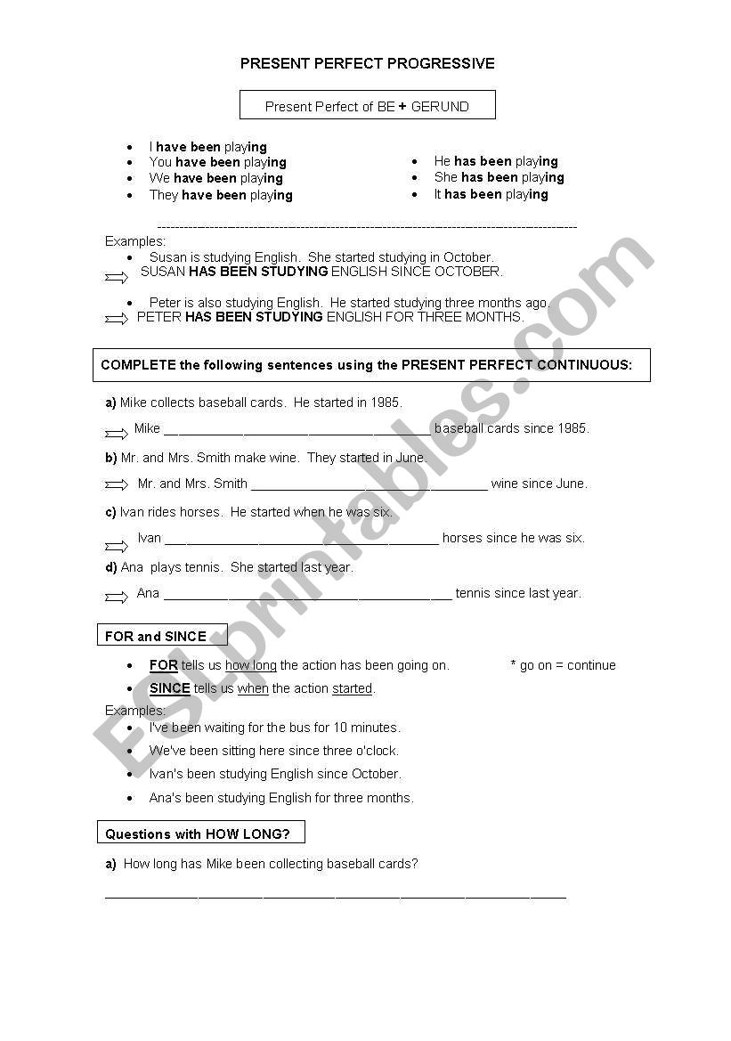 Present Perfect Continuous worksheet