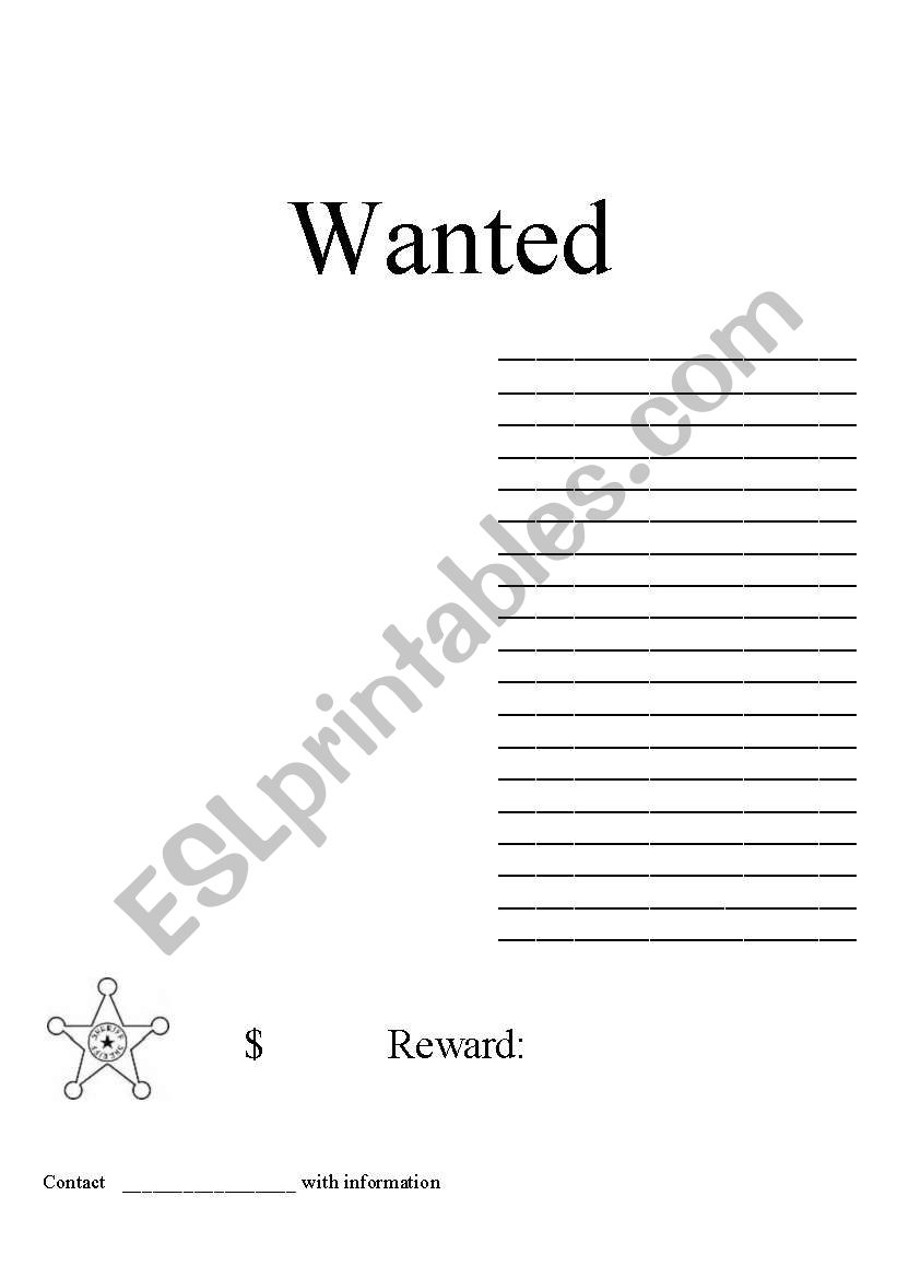 Wanted Poster worksheet