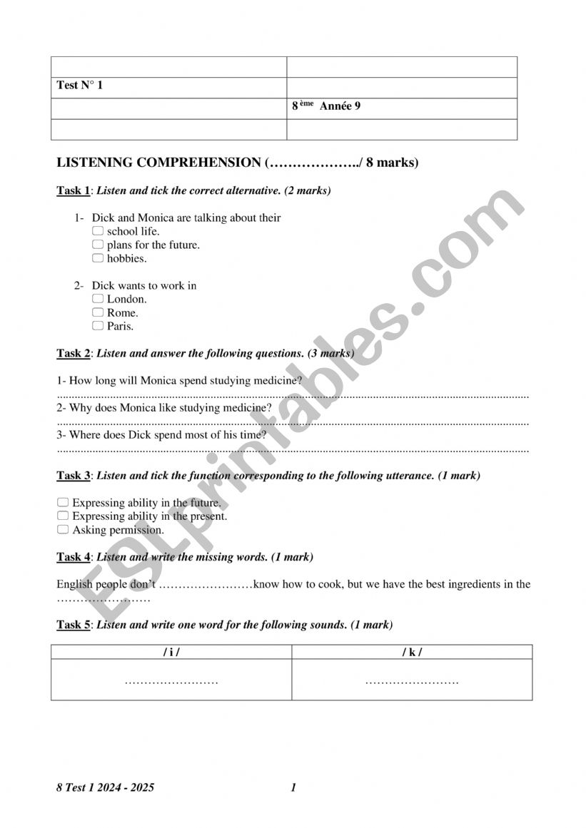 8 Test 1 2024-2025 worksheet