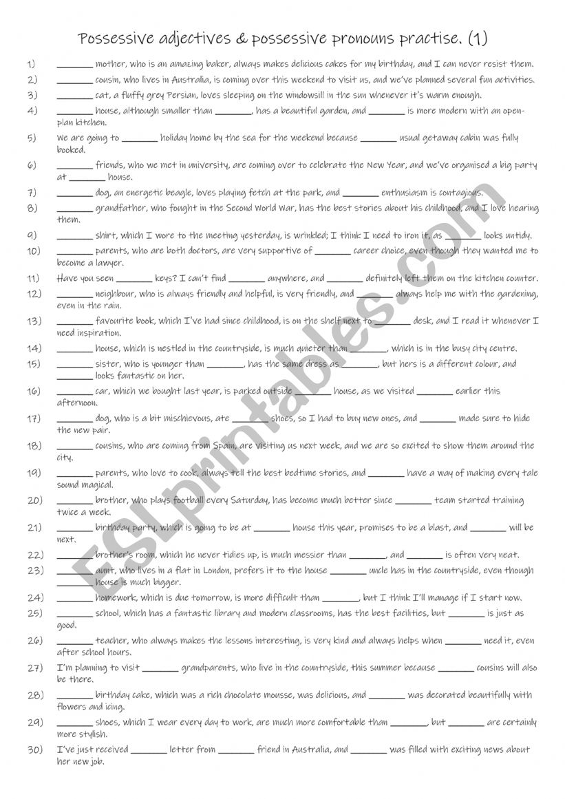 A1+-A2 Possessive adjectives & possessive pronouns practise. (1)
