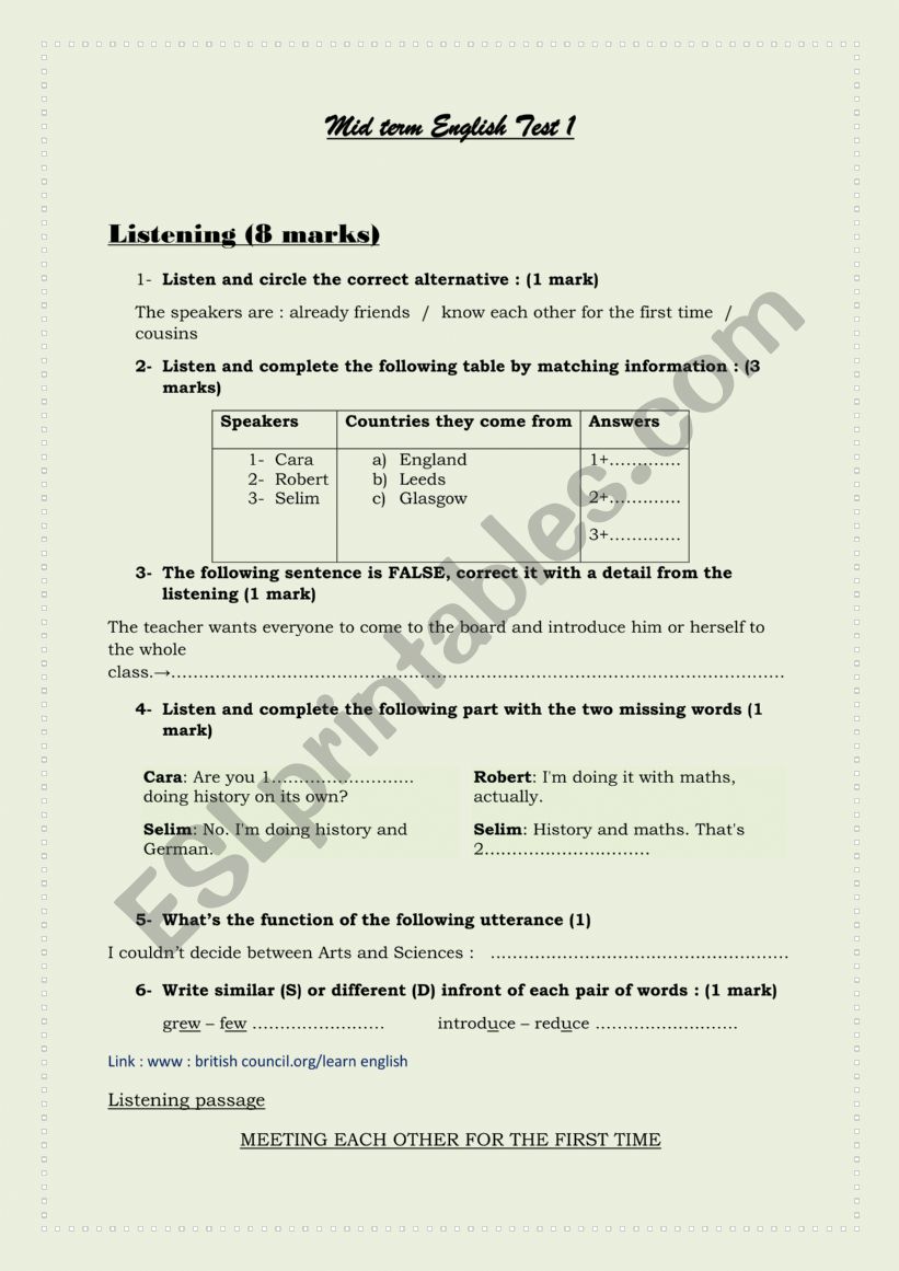 1st year mid 1 listening + script + mp3