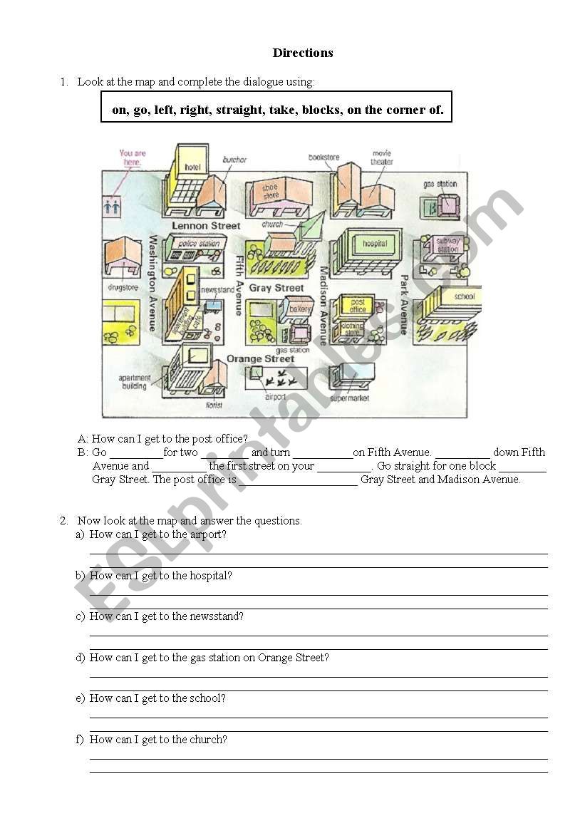 Giving Directions worksheet