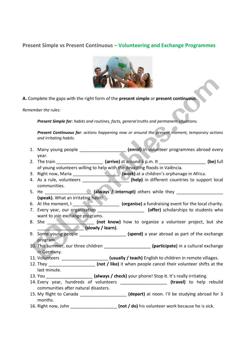 Present Simple versus Present Continuous  - TeensÃ¯Â¿Â½ dreams and challeges