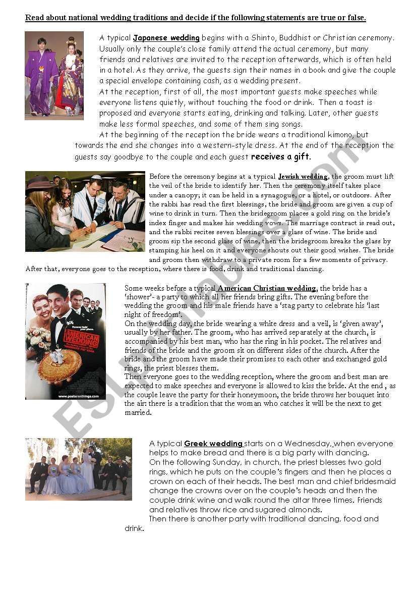 wedding traditions worksheet