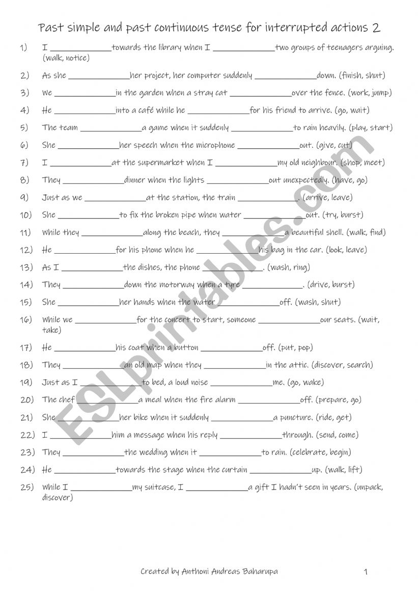 A1+-A2 Past simple and past continuous tense for interrupted actions 2