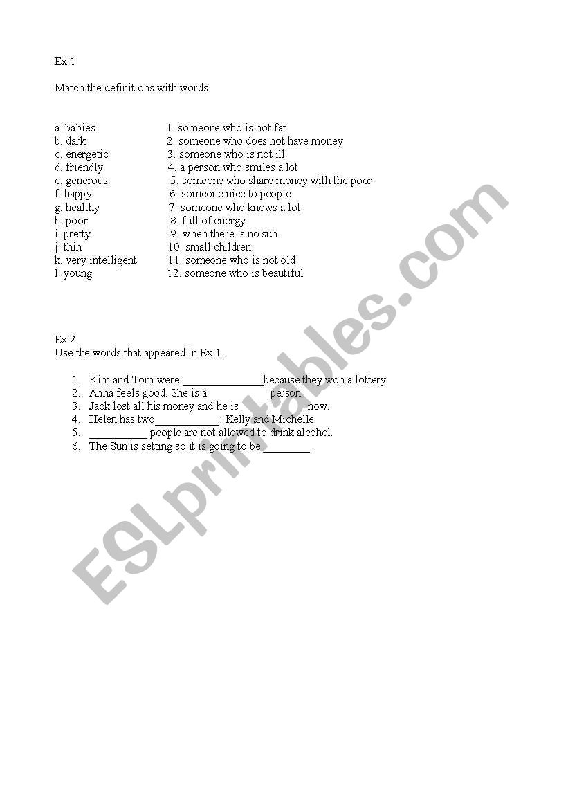 Vocabulary worksheet