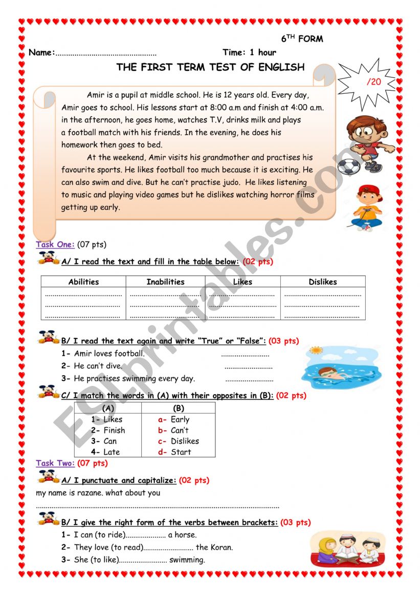 A test for 6th form  primary school 