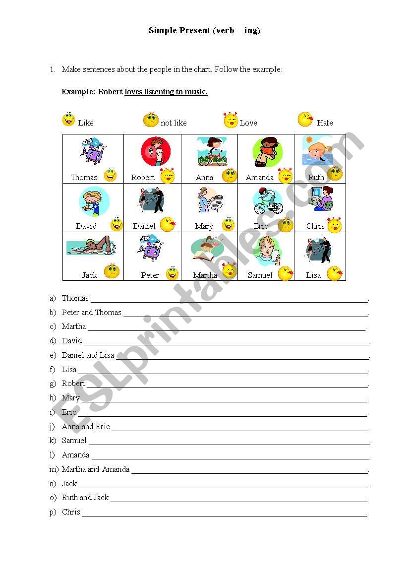 Likes and Dislikes worksheet