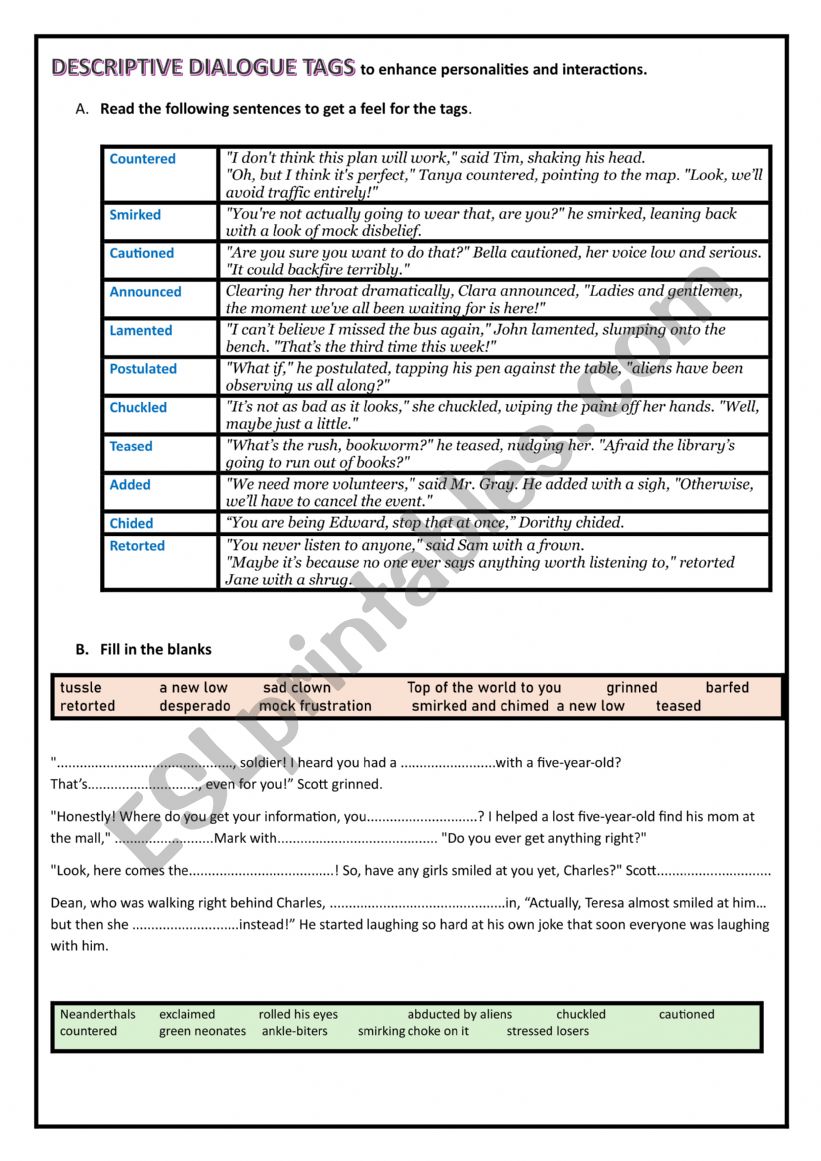 DESCRIPTIVE DIALOGUE TAGS. TOP OF THE WORLD TO YOU!