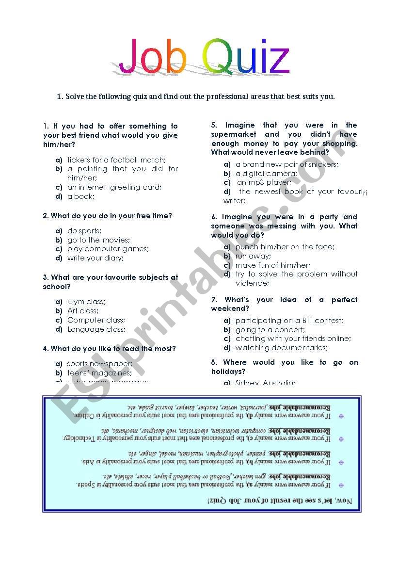 Job Quiz worksheet