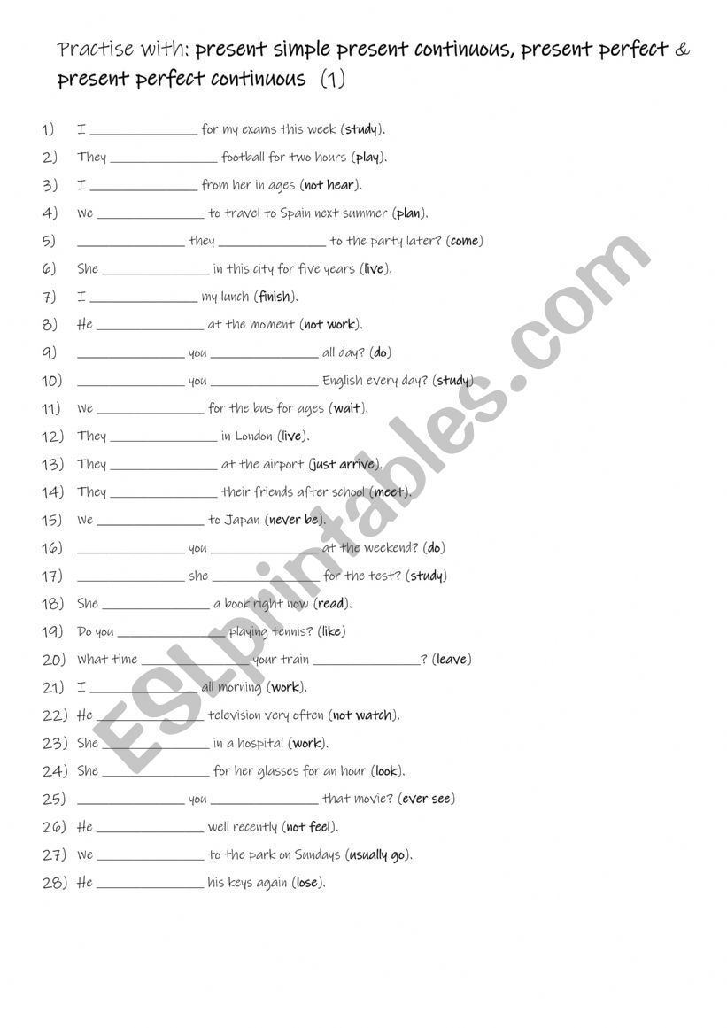 A2+-B1 Practise with present simple present continuous, present perfect & present perfect continuous  (1)