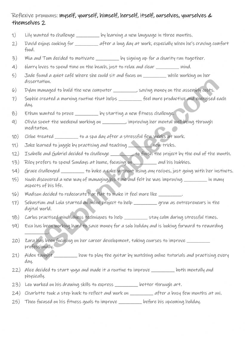 A2+-B1 Reflexive pronouns myself, yourself, himself, herself, itself, ourselves, yourselves & themselves 2