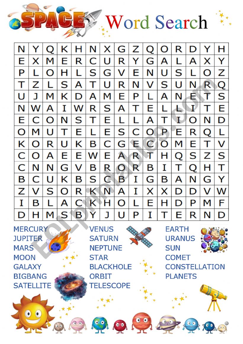 Space wordsearch  worksheet
