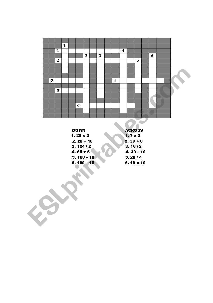 Crosswords - numbers to 100 worksheet