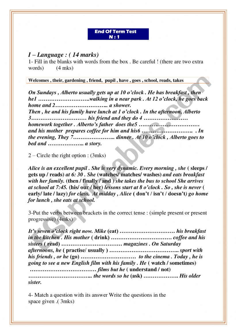 7th form end 1 language +writing 