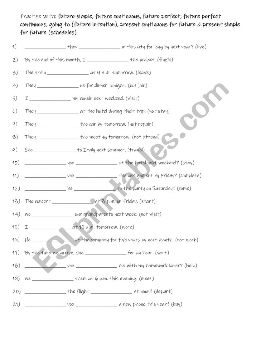 B1-B2 Future Simple, Future Continuous, Future Perfect, Future Perfect Continuous, Going to (Future Intention), Present Continuous for Future, Present Simple for Future (Schedules)   1