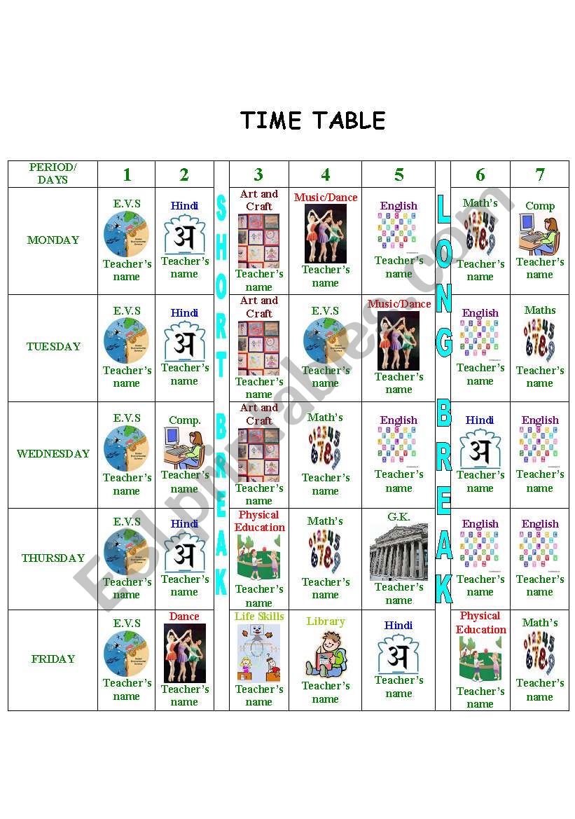 TIMETABLE worksheet