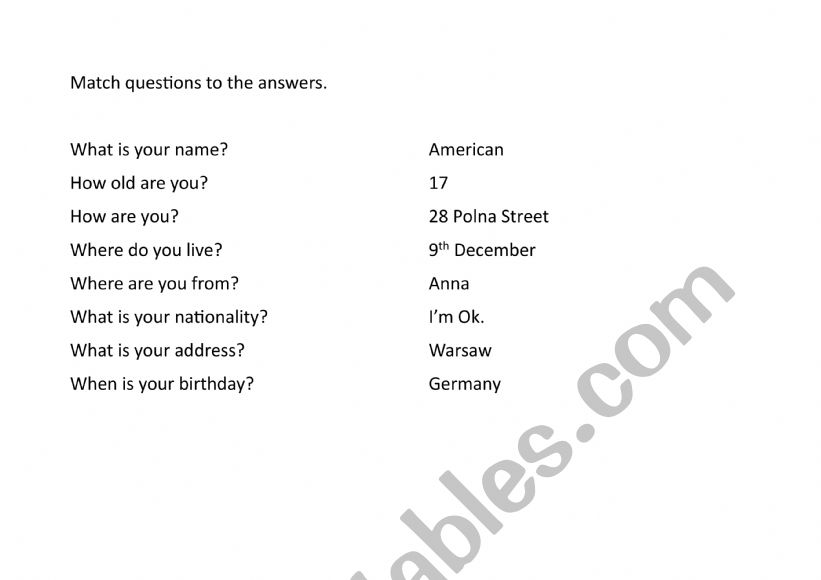 Basic questions worksheet
